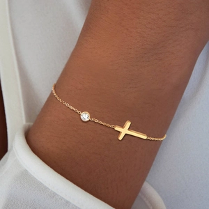 Edelstahl Kreuz Zirkonia Armband Für Damen Vergoldet Künstliche Perle Zierliche Kette Minimalistischer Schmuck Geschenk