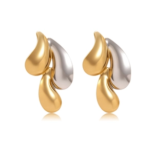 Modische zweifarbige geometrische Ohrringe in Gold und Silber mit mehrlagigem Tropfen-Design