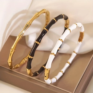 Bamboo style stainless steel bangles with gold and colorful enamel inlay finishes