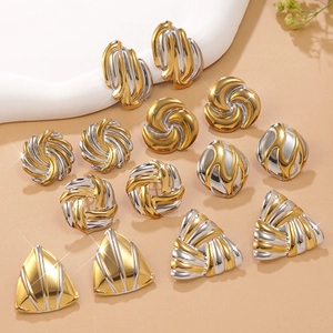 Moderne Roestvrijstalen Geometrische Oorbellen High End Goud Zilver Contrast Kleurblokkering Spiraal Oorknopjes Voor Dames