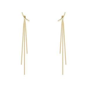 Elegant gold plated stainless steel long tassel drop earrings with triple chain fringe