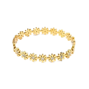 18k goud vergulde roestvrijstalen madeliefje armband met zirkoon en afmetingen