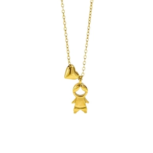18k gold plated stainless steel necklace featuring polished heart and boy charms