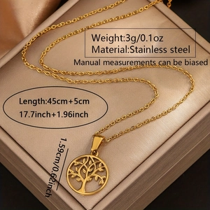 Dettagli della collana albero della vita in oro e acciaio inox con catena 45cm più 5cm