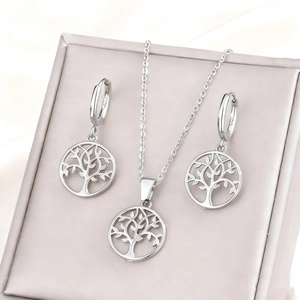 Elegante set di collana e orecchini Albero della Vita in argento 925 lucidato