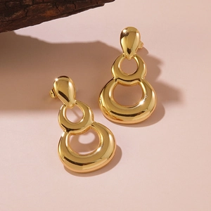 Elegant gold-tone geometric triple-layered teardrop stud earrings for women