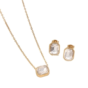 Set di gioielli in acciaio inossidabile con collana e orecchini in zircone taglio smeraldo