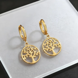 Elegante set di collana e orecchini Albero della Vita in argento S925 placcato oro