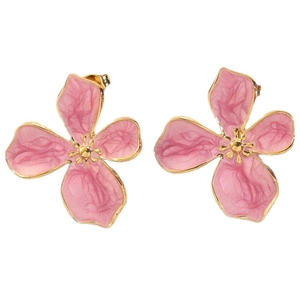 Boucles d'oreilles fleurs avec texture marbre rose, bords dorés et design floral