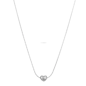 Minimalistische silberne Edelstahlkette mit poliertem 3D-Herzanhänger für Damen