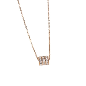Elegant rose gold necklace with a triple-ring barrel pendant paved with cubic zirconia