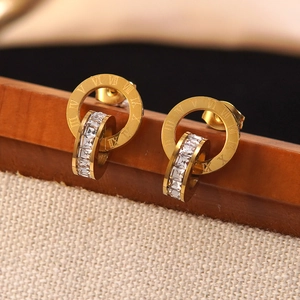 Golden Roman numeral hoop earrings set with sparkling square zircon crystals