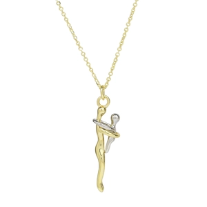 Collana bicolore oro e argento con ciondolo astratto a forma di abbraccio