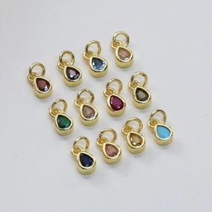 Set of thirteen colorful pear-cut gemstone pendants with 18k gold-plated brass settings