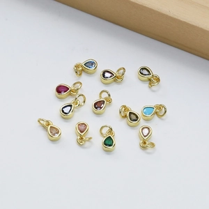 Colorful 18k gold plated brass pear shaped teardrop birthstone pendants for jewelry making