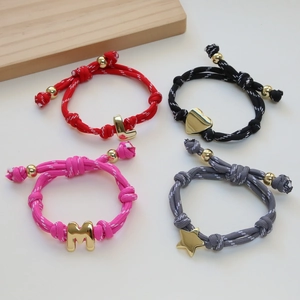 18k gold plated letter bracelets with colorful braided ropes and metal charms