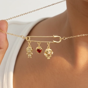 Collana Spilla Da Balia In Ottone Pietra Portafortuna Cuore Ragazzo Ragazza Ciondolo Oro Strass Gioielli Di Famiglia Regalo Mamma