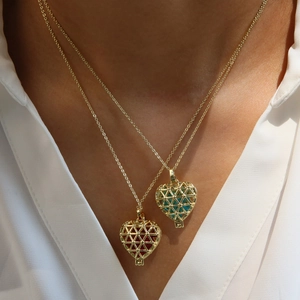 Brass Real Gold Plated Heart Locket Birthstone Necklace Geometric Hollow Pendant December Birthday Jewelry For Women