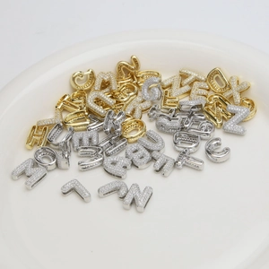 DIY zircon alphabet pendants in gold and silver finish for custom name bracelets