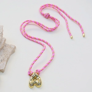 Handmade woven colorful letter A pendant necklace with gold metal and vibrant crystals
