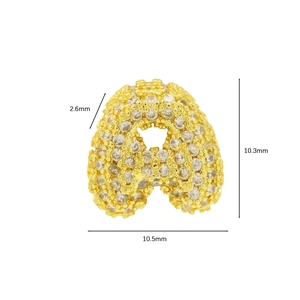 18k gold plated letter A pendant with micro-pave cubic zirconia stones, size 10.3mm