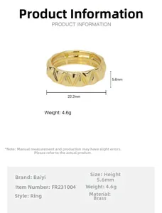 Detail of 18k gold plated brass ring with geometric spikes and product measurements