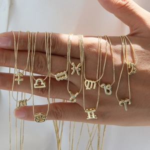18K Gold Plated Brass Zodiac Pendant Necklace Minimalist Constellation Clavicle Box Chain Jewelry Gift For Women Girls