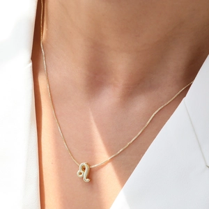 18k gold plated brass Leo zodiac pendant necklace with polished box chain for women