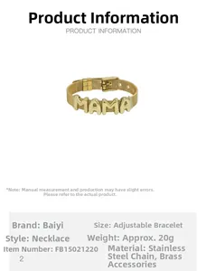 Detail of adjustable gold mesh chain bracelet with 3D MAMA metallic letter charms