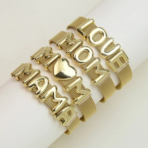 Gold Plated Stainless Steel Mesh Chain Bracelet With MAMA MOM LOVE Letter Sliders Adjustable Jewelry For Women Mother's Day Gift