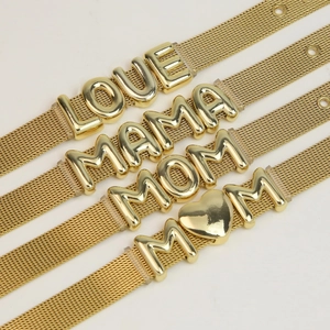 Adjustable golden mesh bracelet set with LOVE and MAMA letter sliders for women