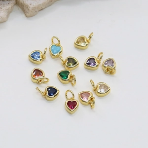 Lot de pendentifs cœur en laiton avec douze pierres de naissance colorées pour bijoux