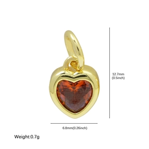 Pendentif cœur doré avec pierre de naissance orange montrant les dimensions 12,7mm