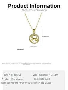 Detailed specs of a brass 18k gold Capricorn zodiac pendant necklace with size measurements