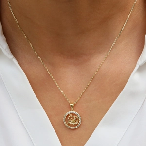 18k gold plated brass Aquarius constellation necklace with crystal pavé circle