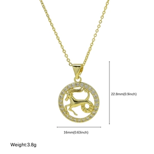 18k gold plated brass Capricorn zodiac pendant necklace with cubic zirconia details