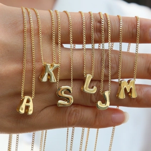 18K Gold Plated Brass Bubble Letter Necklace For Women Minimalist Initial Alphabet Pendant Jewelry Name Necklace Gift