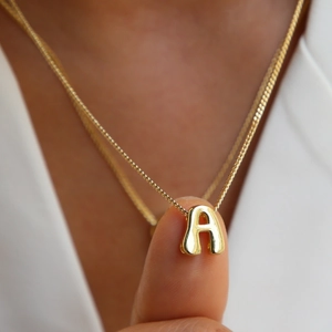 Polished 18k gold plated brass letter A pendant necklace with minimalist fine chain for women