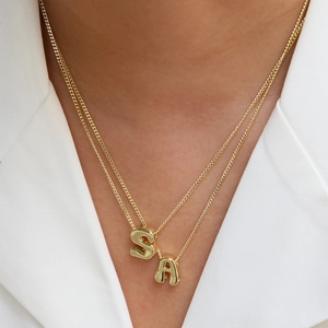 Polished 18k gold plated brass necklaces with minimalist alphabet S and A pendants