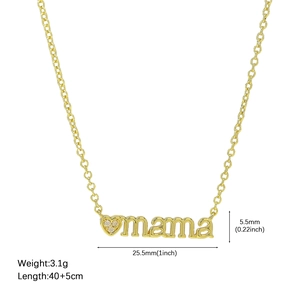Collar MAMA de latón chapado en oro 18k con corazón y circonitas, cadena de 40+5cm