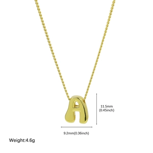 Gold 18k brass initial A pendant necklace with thin rope chain and 11.5mm letter height