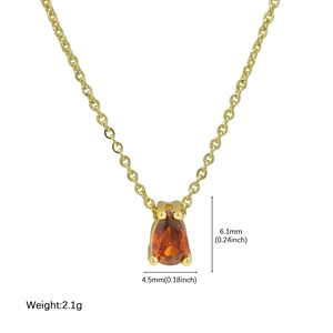 18k gold plated brass necklace with a teardrop orange gemstone birthstone pendant