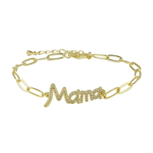 Gold mama paperclip bracelet with zircon pavé lettering for Mother's Day gift
