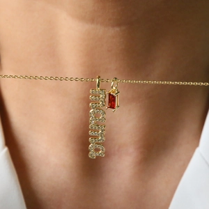 Brass MAMA Letter Pendant Necklace For Women Gold Plated Rhinestone Inlaid Birthstone Jewelry Gift For Mother Day