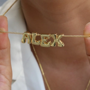 Nische Design Messing Poliert Personalisiert DIY Kombination Alphabet Initial Halskette Puffy Bubble Buchstabe Anhänger Zubehör Schmuck