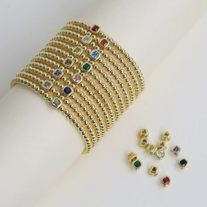 Pulsera de Cobre con Piedra de Nacimiento Cuadrada Chapada en Oro Plata Cuentas Pulsera Elástica Joyería Mujer