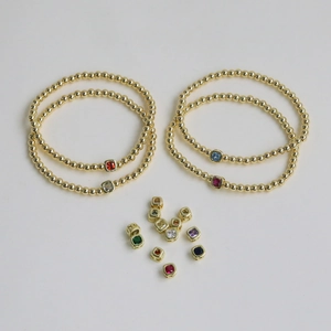Set de pulseras de cuentas doradas con piedras de nacimiento cuadradas de varios colores