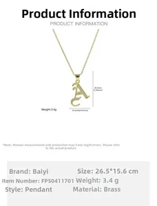 Detail view of 18k gold plated letter A-C pendant with cubic zirconia inlay measurements