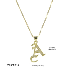 18k gold plated alphabet pendant necklace with micro-pave zirconia and O-chain links