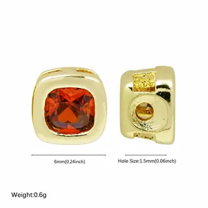 Perla quadrata in ottone da 6 mm con zircone arancione e pietra portafortuna per gioielli fai da te